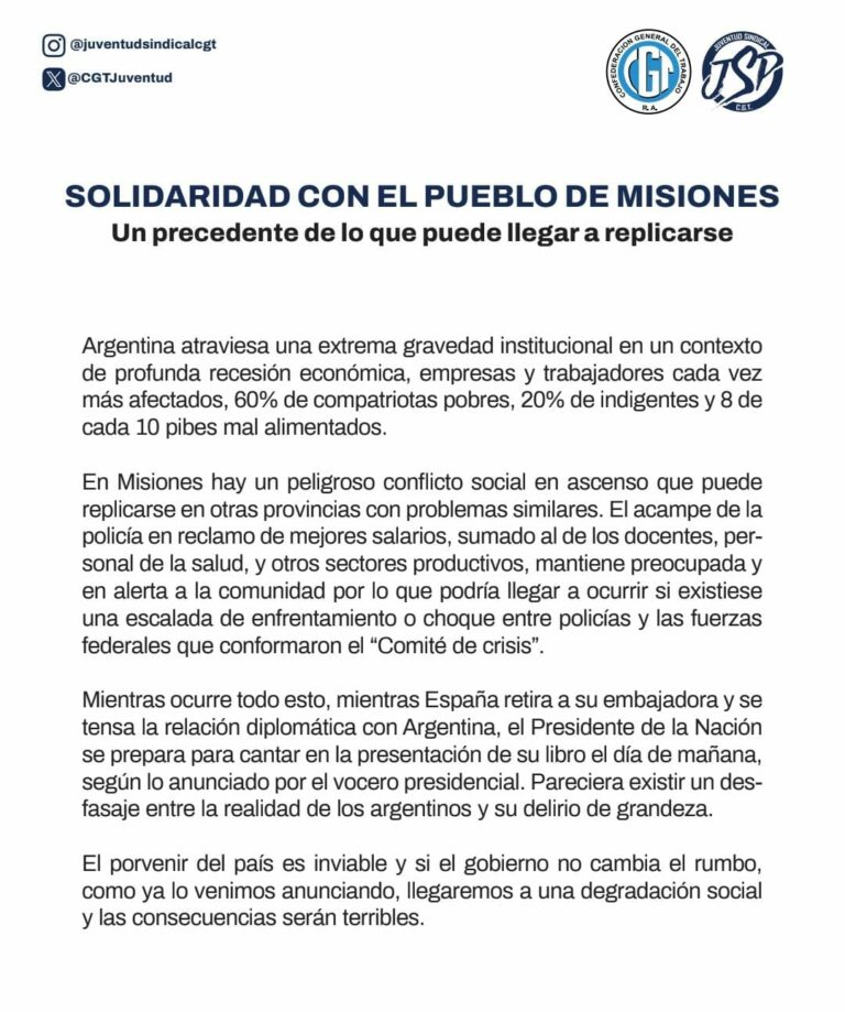 Comunicado: Solidaridad con el pueblo de Misiones